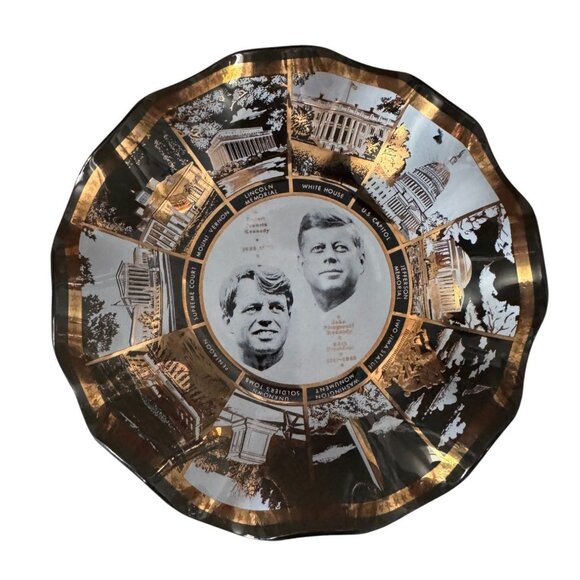 John F. Kennedy & Robert F. Kennedy Vintage Commemorative Glass Dish With Gold D - Picture 1 of 4